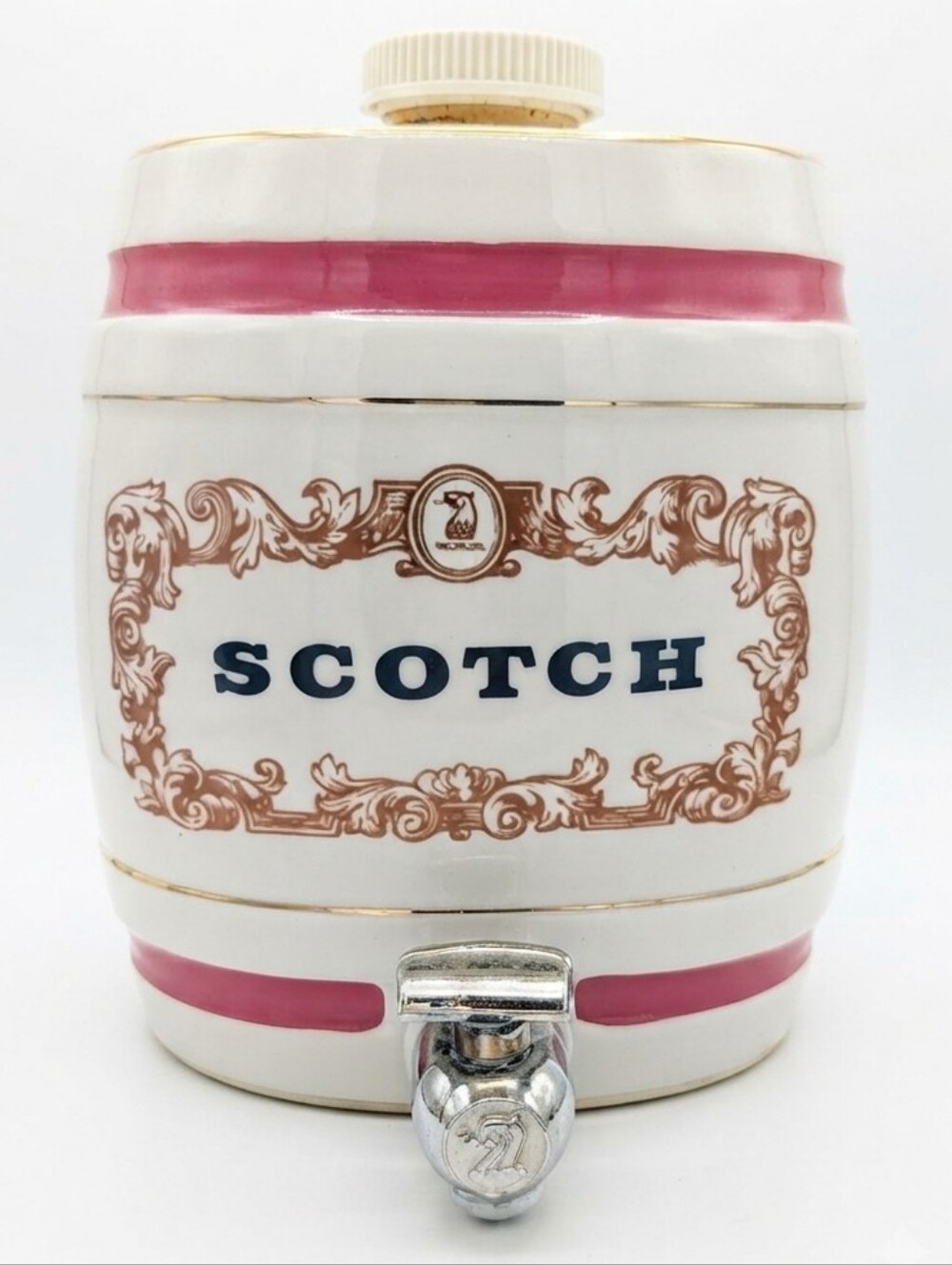 1950s 🥃 Wade Royal Victoria Ceramic Scotch Barrel - Decanter Barware (A)